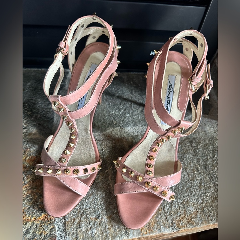 Brian Atwood Pink Studded Leather High Heel Sandals NW
